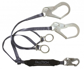 FallTech ViewPack Tie-Back Twin Leg Lanyard with Steel Rebar Hooks