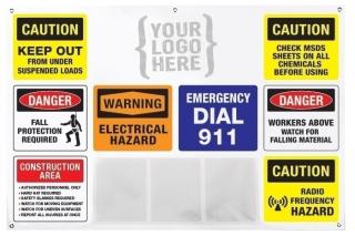 Job Site Safety Banner with 3 Pockets and Custom Logo