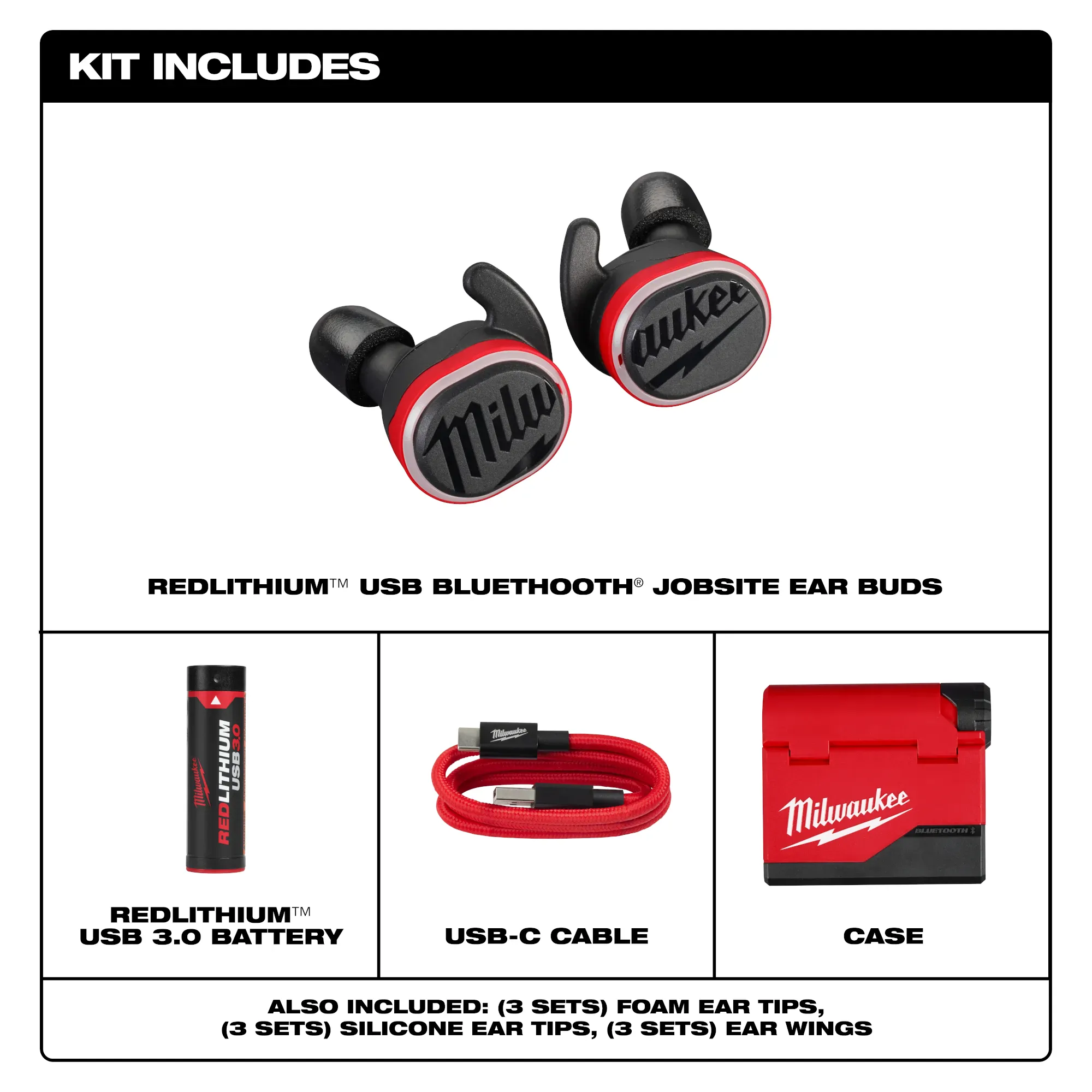 Milwaukee REDLITHIUM USB Bluetooth Jobsite Ear Buds from GME Supply