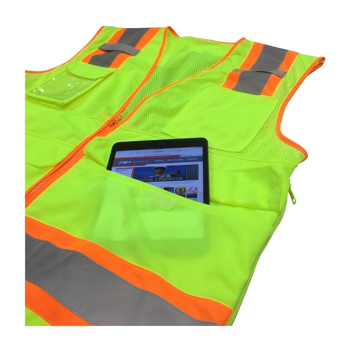 PIP ANSI Class 2 Two Tone 10 Pocket Lime Surveyors Vest from GME Supply
