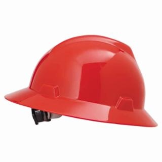 MSA V-Gard Protective Full Brim Hard Hat w/Fas-Trac Ratchet Suspension-Red from GME Supply