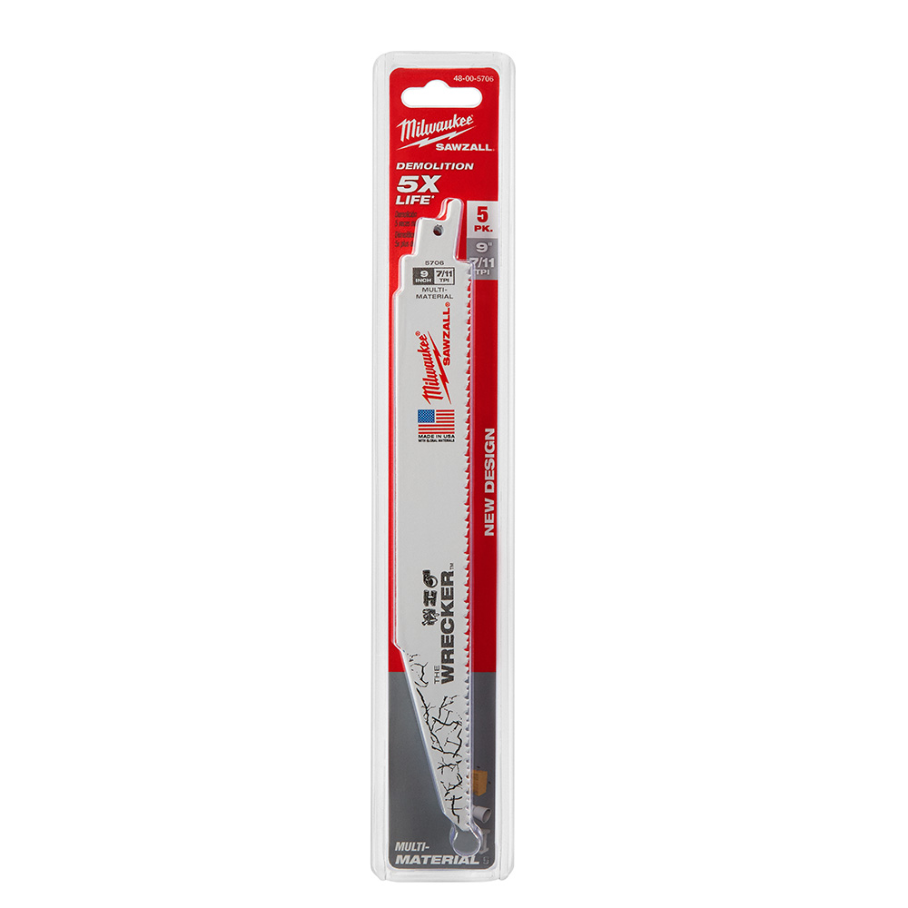 Milwaukee 9 inch 8 TPI Multi-Material Wrecker SAWZALL Blade (5 Pack) from GME Supply