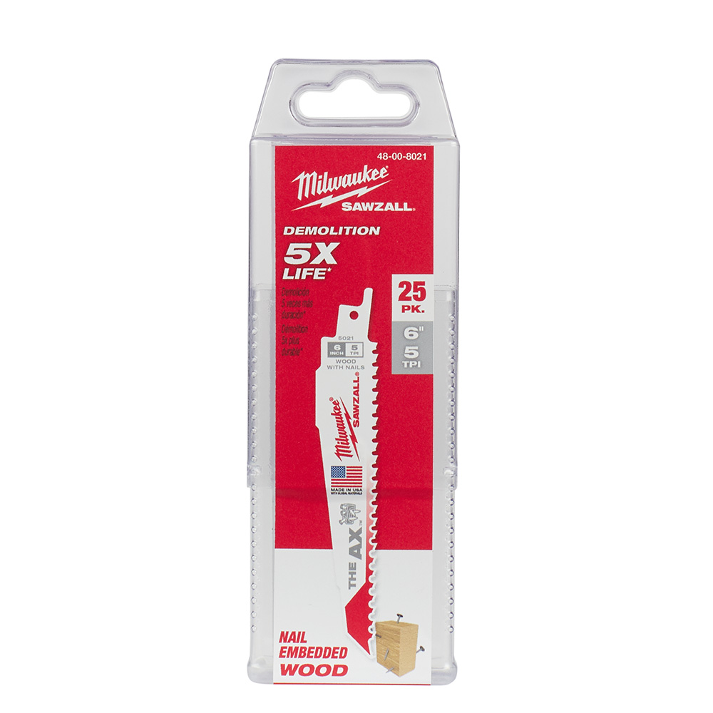 Milwaukee 6 inch 5 TPI Wood with Nails AX SAWZALL Blade (25 Pack) from GME Supply