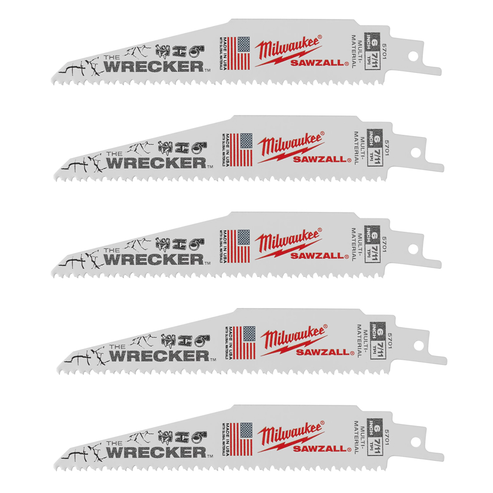 Milwaukee 6 inch 8 TPI Multi-Material Wrecker SAWZALL Blade (5 Pack) from GME Supply