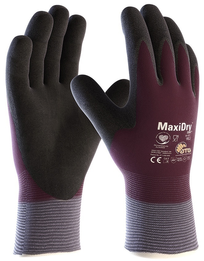 MaxiDry Zero Nylon / Lycra Glove with Full Hand Double-Dipped Nitrile Coated Micro Grip (Single Pair) from GME Supply