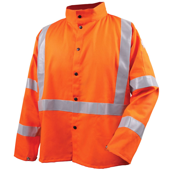 Black Stallion Safety Welding Jacket with FR Reflective Tape, Safety Orange from GME Supply