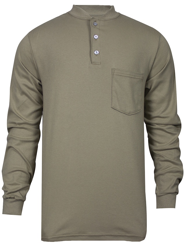 National Safety Apparel FR Classic Cotton Khaki Henley Shirt from GME Supply