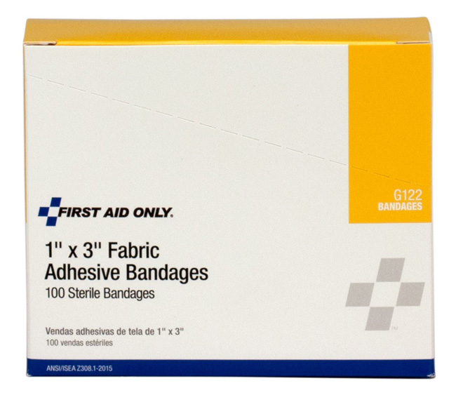 First Aid Only 1 Inch by 3 Inch Fabric Bandages, 100 Per Box from GME Supply
