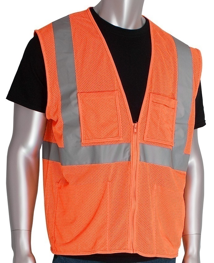 PIP ANSI Class 2 Type R 4 Pocket Hi-Vis Orange Mesh Vest from GME Supply