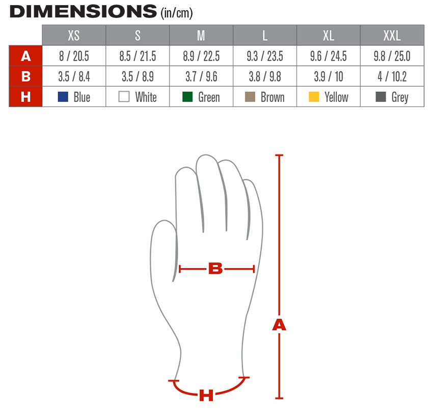 MaxiFlex Cut Resistant Gloves with Micro Dot Palm (12 Pair) - Sizing Chart from GME Supply